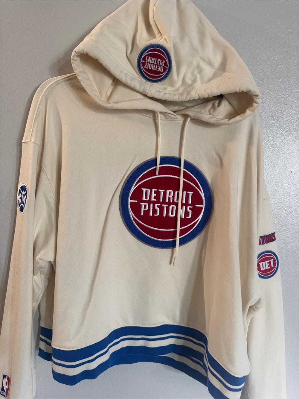 NBA Detroit Pistons Cream Hoodie with Red & Blue Logos